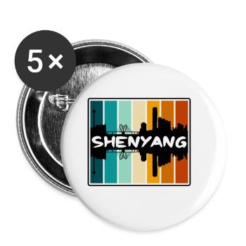 Shenyang Chine Skyline Silhouette Voyage Souvenir - Lot de 5 grands badges (56 mm) - blanc - Devant
