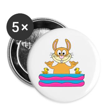 HASE - POOL - PLANSCHBECKEN - SHAKA - TIER - Buttons groß 56 mm (5er Pack) - Weiß - Vorne