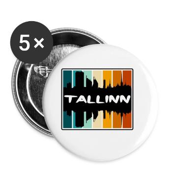 Tallinn, Estonie, Skyline, Silhouette, Souvenir de voyage - Lot de 5 grands badges (56 mm) - blanc - Devant