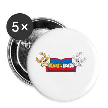 HASEN - SOFA - CHILLEN - RELAXEN - TIER - BABY - Buttons groß 56 mm (5er Pack) - Weiß - Vorne