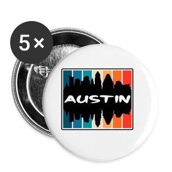 Austin Texas États-Unis Skyline Silhouette Voyage Souveni - Lot de 5 grands badges (56 mm) - blanc - Devant