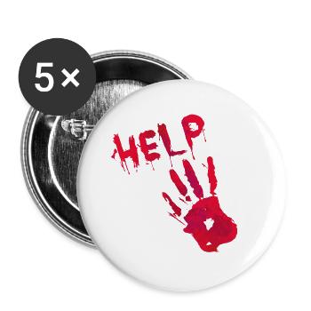 HELP main en sang spécial Halloween - Lot de 5 grands badges (56 mm) - blanc - Devant