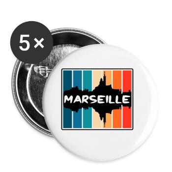 Marseille Frankreich Skyline Silhouette Reise Souveni - Buttons groß 56 mm (5er Pack) - Weiß - Vorne