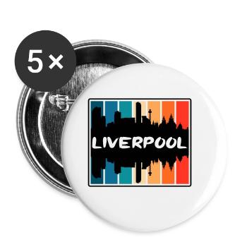 Liverpool Angleterre Skyline Silhouette Travel Souven - Lot de 5 grands badges (56 mm) - blanc - Devant