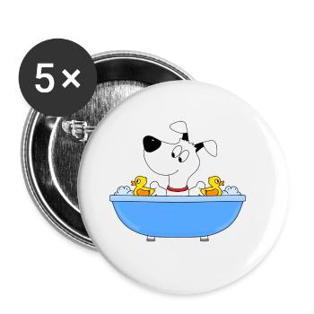 HUND - BADEWANNE - BADEN - BADEENTEN - TIER - Buttons groß 56 mm (5er Pack) - Weiß - Vorne