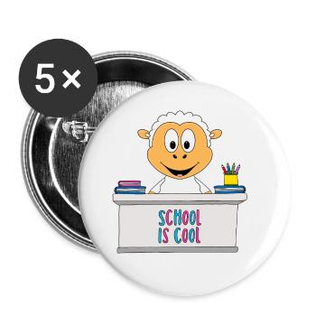 SCHAF - SCHULE - SCHÜLER - LEHRER - TIER - Buttons groß 56 mm (5er Pack) - Weiß - Vorne
