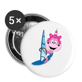 EINHORN - WINDSURFER - SURFER - WASSERSPORT - Buttons groß 56 mm (5er Pack) - Weiß - Vorne