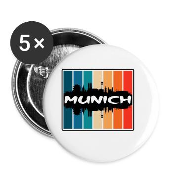 Munich Allemagne Skyline Silhouette Souvenir de voyage - Lot de 5 grands badges (56 mm) - blanc - Devant