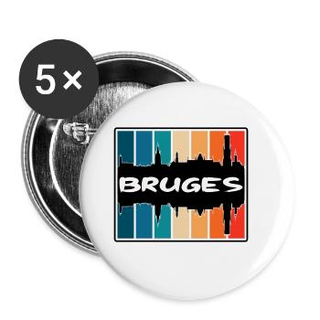 Bruges Belgique Skyline Silhouette Souvenir de voyage - Lot de 5 grands badges (56 mm) - blanc - Devant