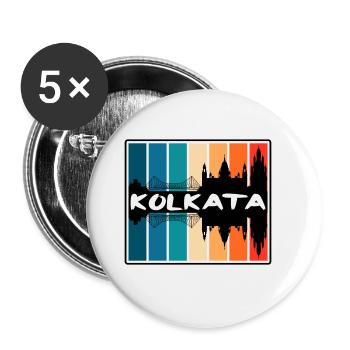 Kolkata Inde Skyline Silhouette Souvenir de voyage - Lot de 5 grands badges (56 mm) - blanc - Devant