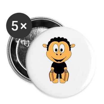 SCHWARZES SCHAF - KOFFER - REISE - URLAUB - TIER - Buttons groß 56 mm (5er Pack) - Weiß - Vorne