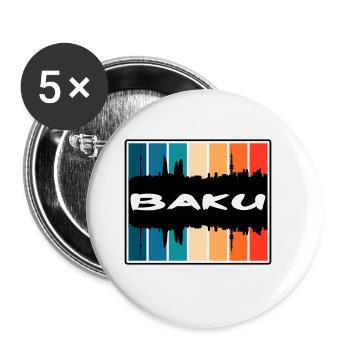 Baku Azerbaijan Skyline Silhouette Travel Souvenir - Buttons large 2.2''/56 mm (5-pack) - white - Front