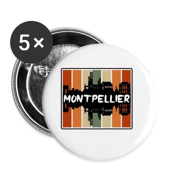 Montpellier France Skyline Silhouette Travel Souve - Lot de 5 grands badges (56 mm) - blanc - Devant