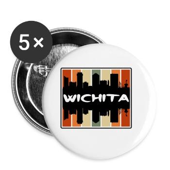 Wichita Kansas États-Unis Skyline Silhouette Souve de voyage - Lot de 5 grands badges (56 mm) - blanc - Devant