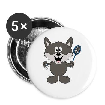 WOLF - FEDERBALL - BADMINTON - SPORT - TIER - Buttons groß 56 mm (5er Pack) - Weiß - Vorne