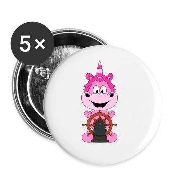 EINHORN - KAPITÄN - BOOT - SCHIFF - SEEMANN - Buttons groß 56 mm (5er Pack) - Weiß - Vorne