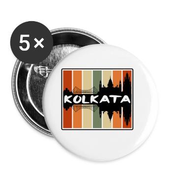 Kolkata Inde Skyline Silhouette Souvenir de voyage - Lot de 5 grands badges (56 mm) - blanc - Devant