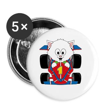 KATZE - KATER - AUTO - RENNWAGEN - MOTORSPORT - Buttons groß 56 mm (5er Pack) - Weiß - Vorne