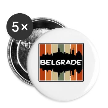 Belgrade Serbie Skyline Silhouette Souvenir de voyage - Lot de 5 grands badges (56 mm) - blanc - Devant