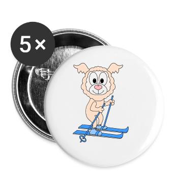 LAMA - ALPAKA - SKI - SKIER - WINTERSPORT - TIER - Buttons groß 56 mm (5er Pack) - Weiß - Vorne