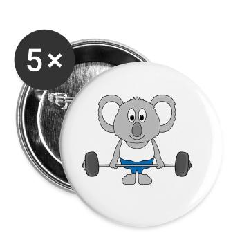 KOALA - FITNESS - SPORT - GEWICHTHEBEN - FIT - Buttons groß 56 mm (5er Pack) - Weiß - Vorne