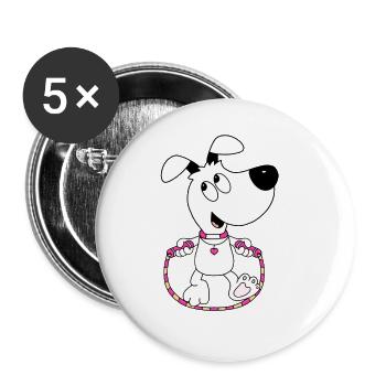 HUND - SPRINGSEIL - TIER - TIERISCH - Buttons groß 56 mm (5er Pack) - Weiß - Vorne