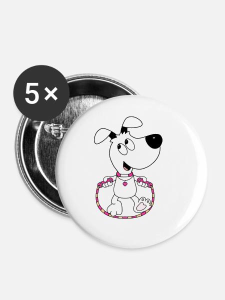 HUND - SPRINGSEIL - TIER - TIERISCH - Buttons groß 56 mm (5er Pack) - Weiß