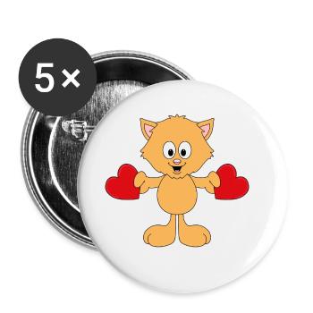KATZE - LIEBE - LOVE - TIER - TIERISCH - VERLIEBT - Buttons groß 56 mm (5er Pack) - Weiß - Vorne