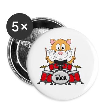 HAMSTER - SCHLAGZEUGER - TROMMELN - TIER - Buttons groß 56 mm (5er Pack) - Weiß - Vorne
