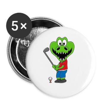 KROKODIL - GOLF - GOLFER - SPORT - TIER - Buttons groß 56 mm (5er Pack) - Weiß - Vorne