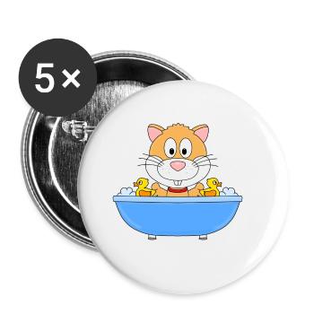 HAMSTER - BADEWANNE - BADEN - TIER - TIERISCH - Buttons groß 56 mm (5er Pack) - Weiß - Vorne