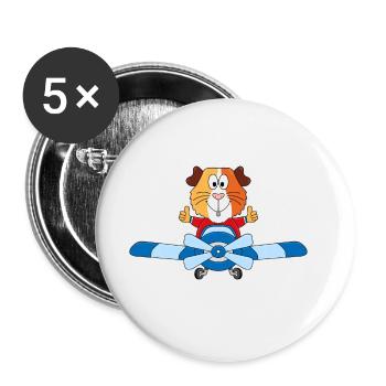 MEERSCHWEINCHEN - FLUGZEUG - PILOT - FLIEGEN - Buttons groß 56 mm (5er Pack) - Weiß - Vorne