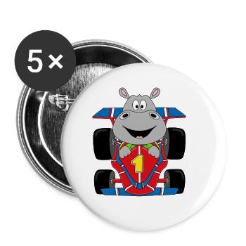 NILPFERD - RENNFAHRER - AUTO - MOTORSPORT - Buttons groß 56 mm (5er Pack) - Weiß - Vorne