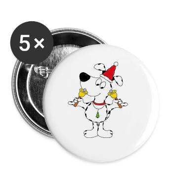 HUND - GLOCKEN - WEIHNACHTEN - TIER - TIERISCH - Buttons groß 56 mm (5er Pack) - Weiß - Vorne