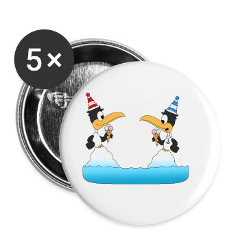 PINGUINE - EIS - TIERE - WINTER - LIEBE - LOVE - Buttons groß 56 mm (5er Pack) - Weiß - Vorne