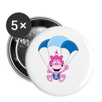 EINHORN - FALLSCHIRM - FALLSCHIRMSPRINGEN - FUN - Buttons groß 56 mm (5er Pack) - Weiß - Vorne