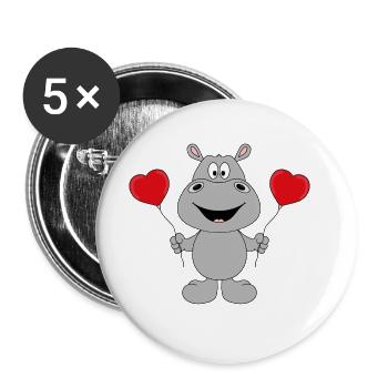 NILPFERD - LIEBE - LUFTBALLONS - TIER - TIERISCH - Buttons groß 56 mm (5er Pack) - Weiß - Vorne