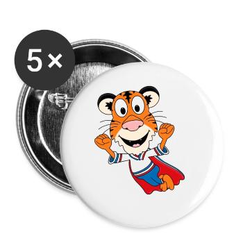 TIGER - SUPERHELD - TIER - TIERISCH - BABY - KIND - Buttons groß 56 mm (5er Pack) - Weiß - Vorne