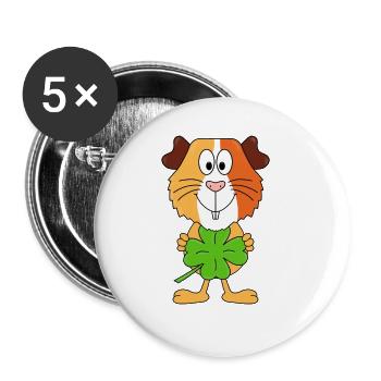 MEERSCHWEINCHEN - KLEEBLATT - GLÜCKSBRINGER - Buttons groß 56 mm (5er Pack) - Weiß - Vorne