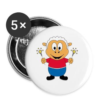 SCHAF - WUNDERKERZEN - SILVESTER - NEUJAHR - TIER - Buttons groß 56 mm (5er Pack) - Weiß - Vorne
