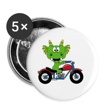 DRACHE - MOTORRAD - BIKER - MOTORSPORT - Buttons groß 56 mm (5er Pack) - Weiß - Vorne