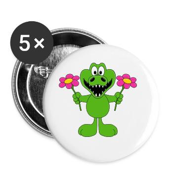 KROKODIL - BLUMEN - TIER - LIEBE - LOVE - TIERISCH - Buttons groß 56 mm (5er Pack) - Weiß - Vorne