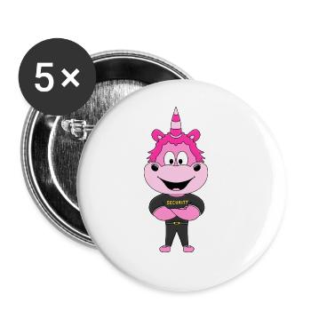 EINHORN - SECURITY - BODYGUARD - TÜRSTEHER - Buttons groß 56 mm (5er Pack) - Weiß - Vorne