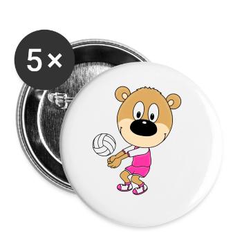 TEDDY - BÄR - TEDDYBÄR - VOLLEYBALL - SPORT - TIER - Buttons groß 56 mm (5er Pack) - Weiß - Vorne