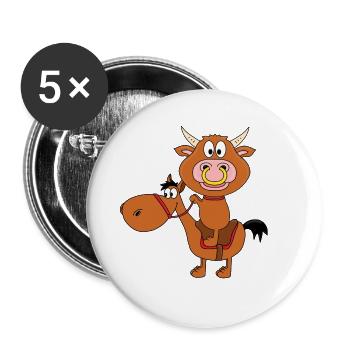 REITEN - BULLE - PFERD - RIND - STIER - KUH - TIER - Buttons groß 56 mm (5er Pack) - Weiß - Vorne
