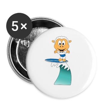 SCHAF - SURFER - WELLENREITER - WASSERSPORT - TIER - Buttons groß 56 mm (5er Pack) - Weiß - Vorne