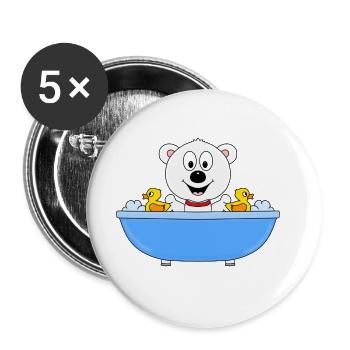 EISBÄR - BADEWANNE - TIER - KIND - BABY - Buttons groß 56 mm (5er Pack) - Weiß - Vorne