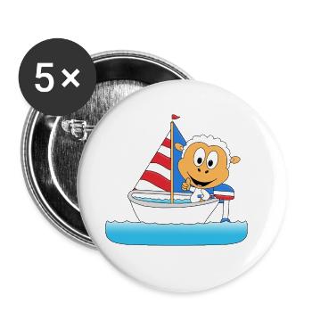 SCHAF - SEGELN - SEGLER - BOOT - SCHIFF - KAPITÄN - Buttons groß 56 mm (5er Pack) - Weiß - Vorne