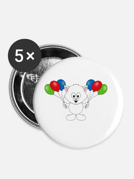 KATZE - LUFTBALLONS - TIER - KIND - BABY - Buttons groß 56 mm (5er Pack) - Weiß