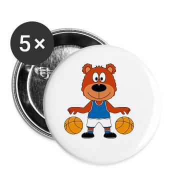 BASKETBALL - SPORT - TIER - BÄR - TEDDYBÄR - TEDDY - Buttons groß 56 mm (5er Pack) - Weiß - Vorne